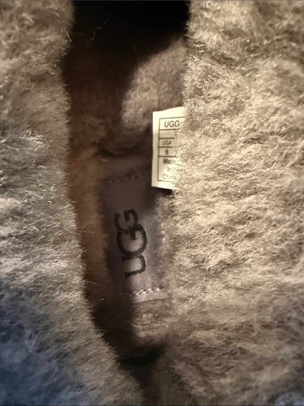 UGG Women’s Black Suede Slippers with Gray Faux Fur Collar - Picture 7 of 7